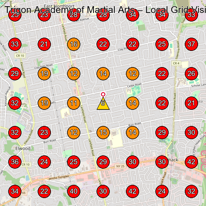 Trigon Academy of Martial Arts GeoGrid visibility map for Martial Arts School in East Northport